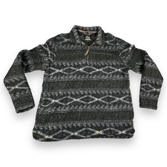 Alpine Sherpa Sweater Adult LARGE Blue Black Aztec Print Quarter Zip Pullover - Picture 1 of 5